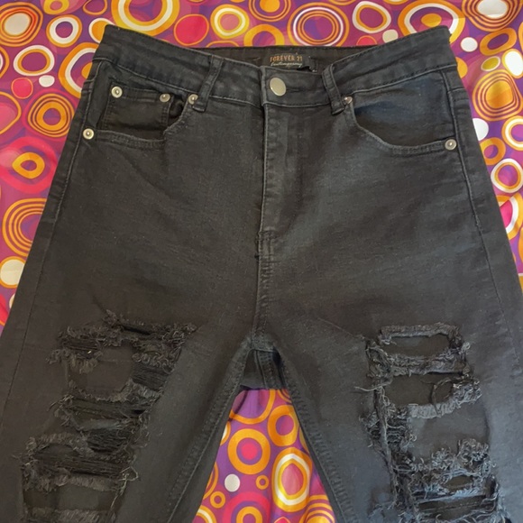 High Waisted Ripped Black Jeans - Picture 2 of 3